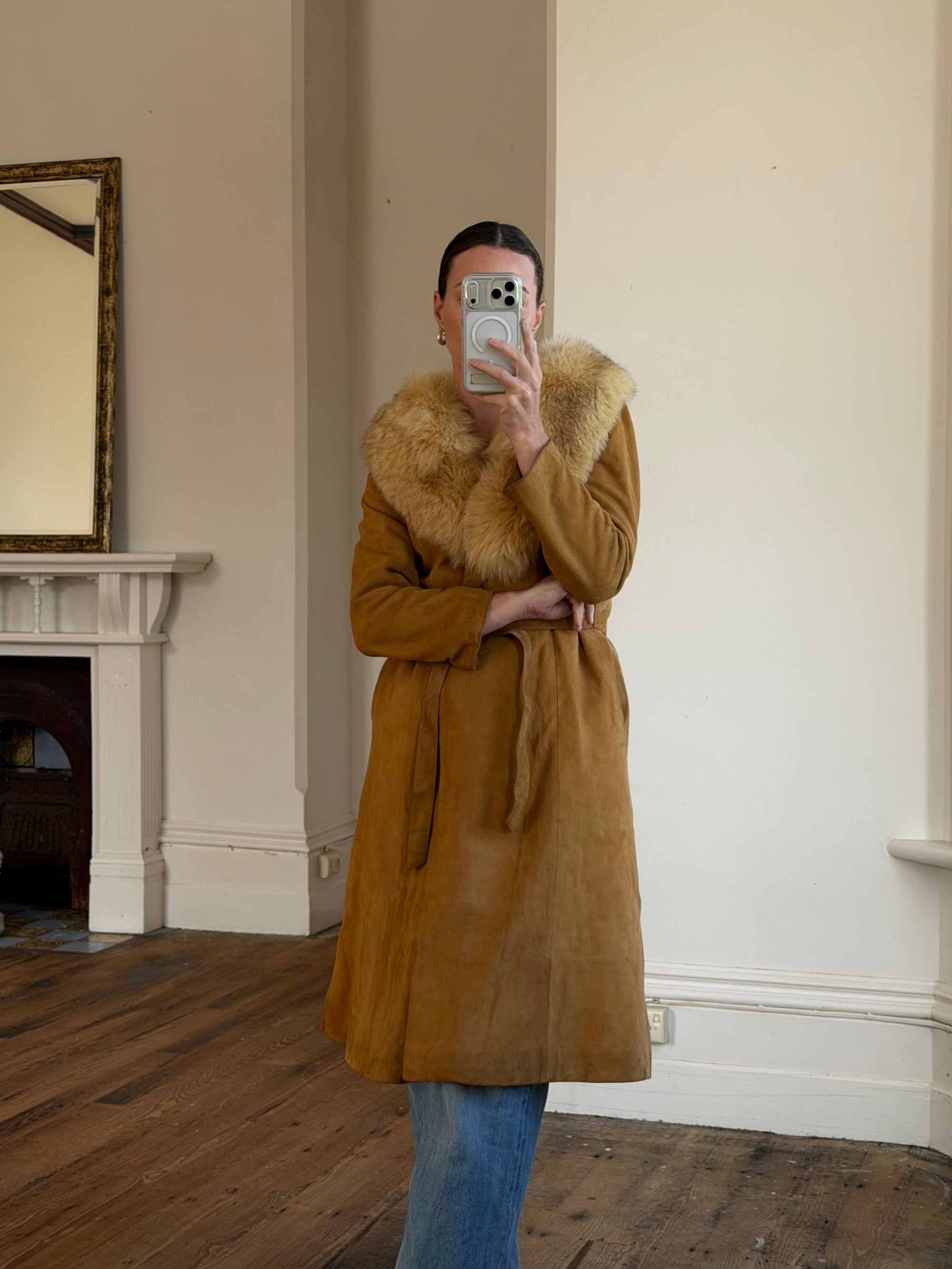 Vintage 90s Suede Fur Penny Lane Caramel