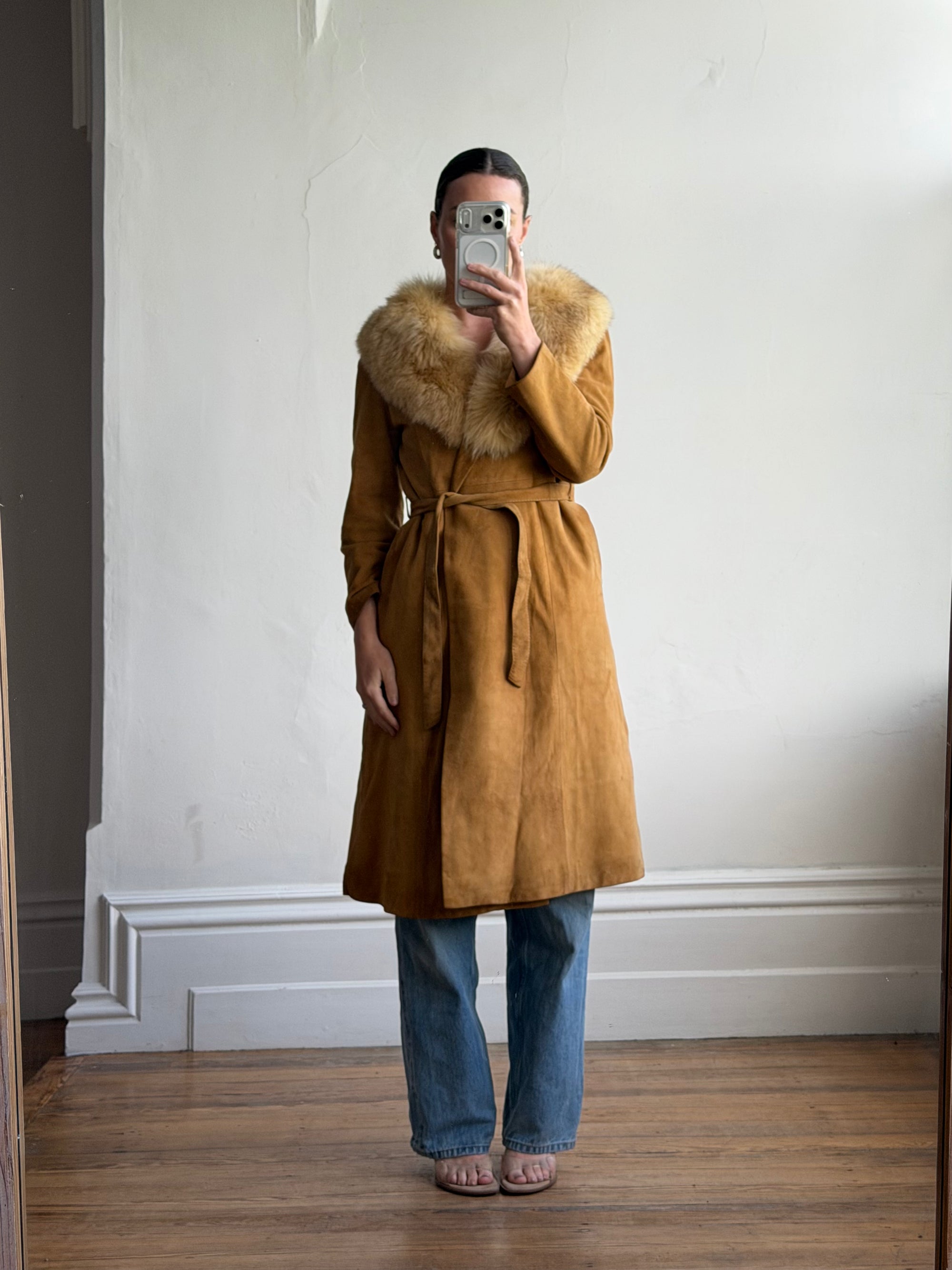 Vintage 90s Suede Fur Penny Lane Caramel