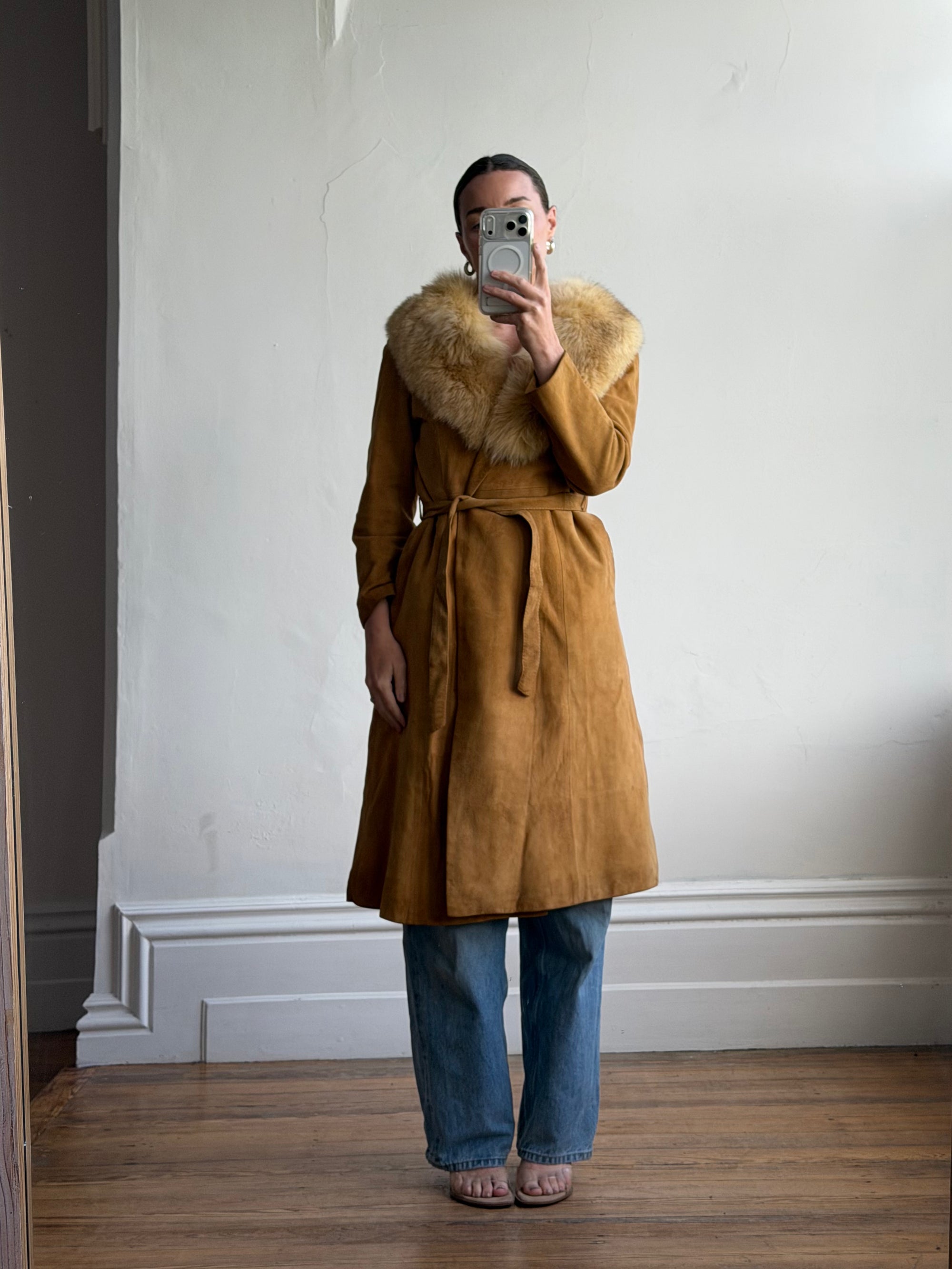 Vintage 90s Suede Fur Penny Lane Caramel