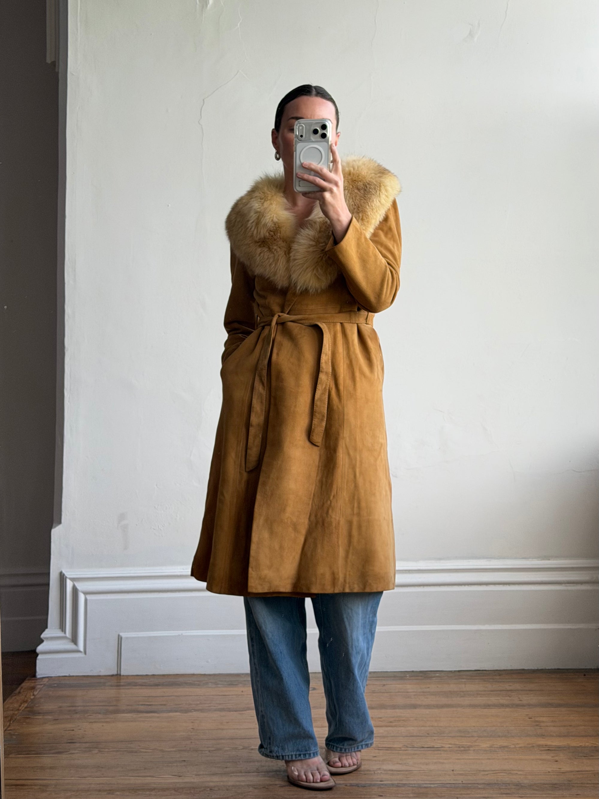 Vintage 90s Suede Fur Penny Lane Caramel