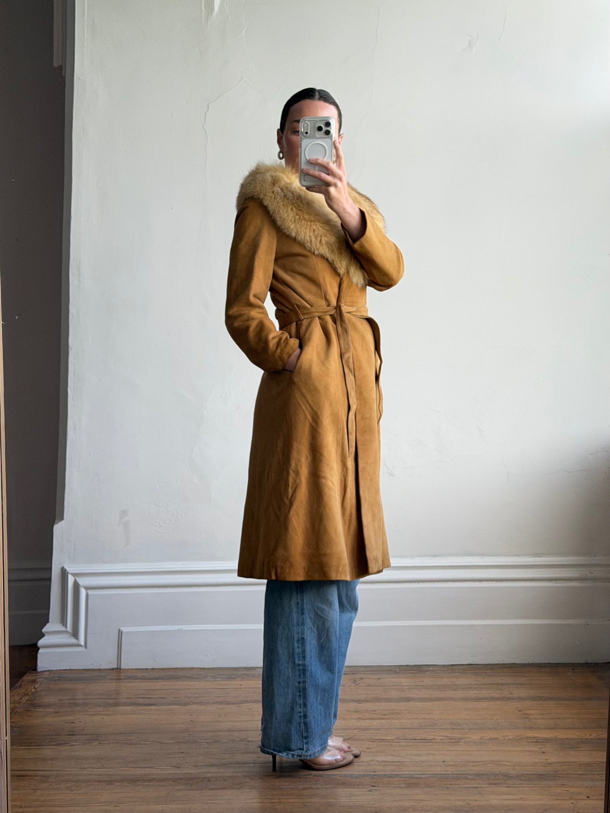 Vintage 90s Suede Fur Penny Lane Caramel