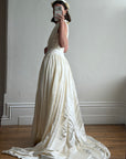 Vintage 40s Liquid Satin Plunging Wedding Gown with Pearl Cap