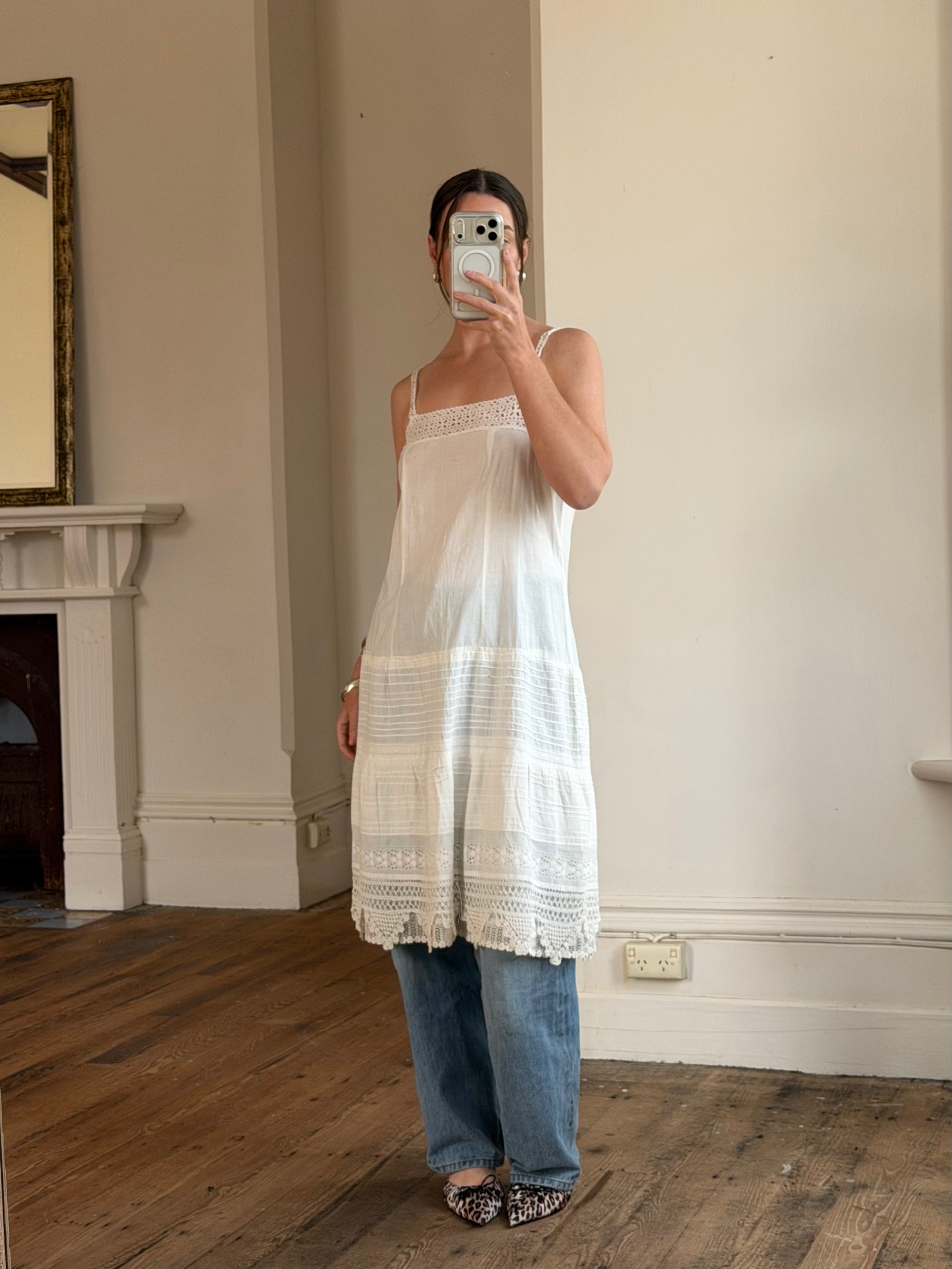 Vintage Edwardian White Cotton Crochet Lace Sundress
