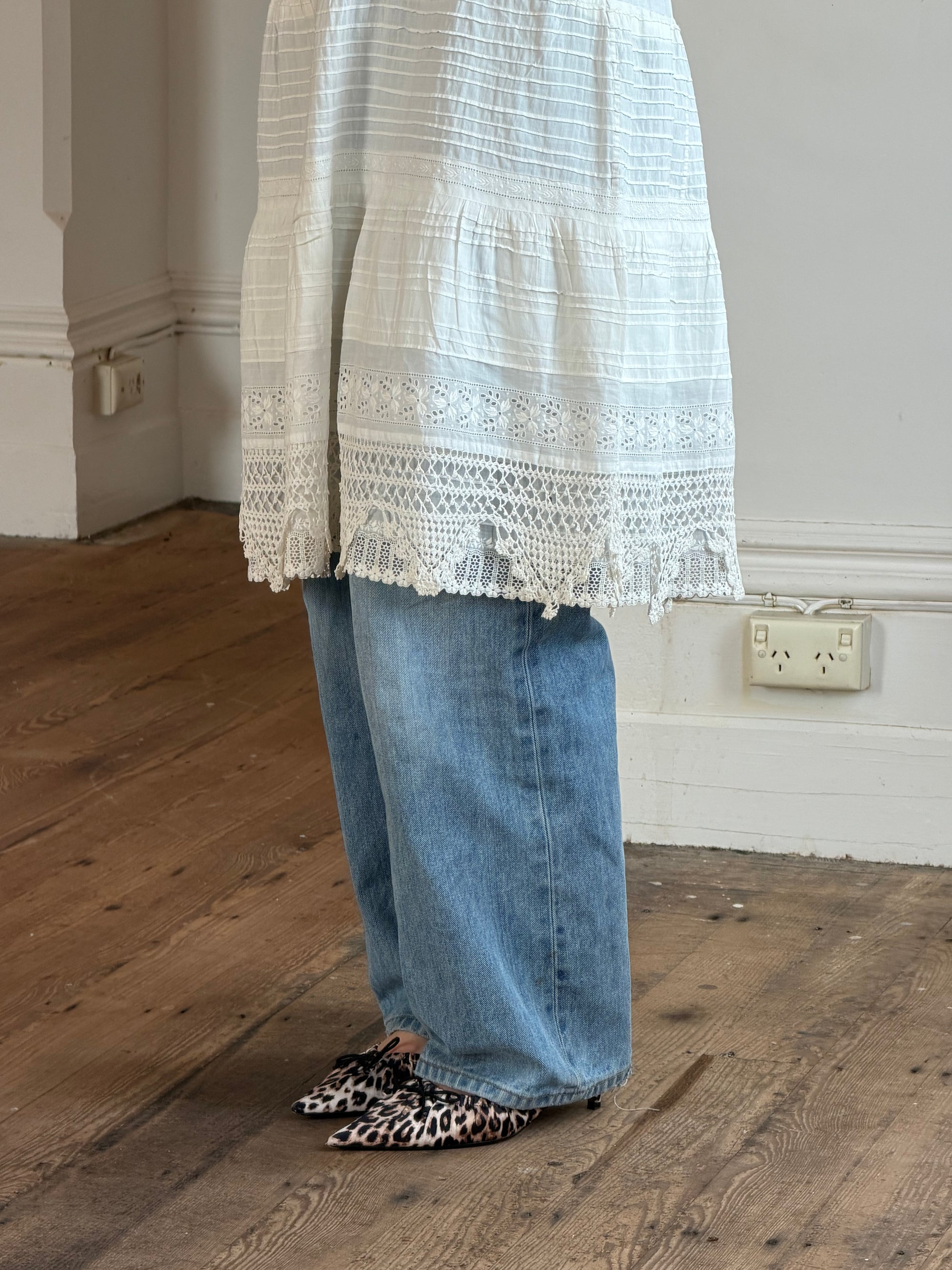 Vintage Edwardian White Cotton Crochet Lace Sundress