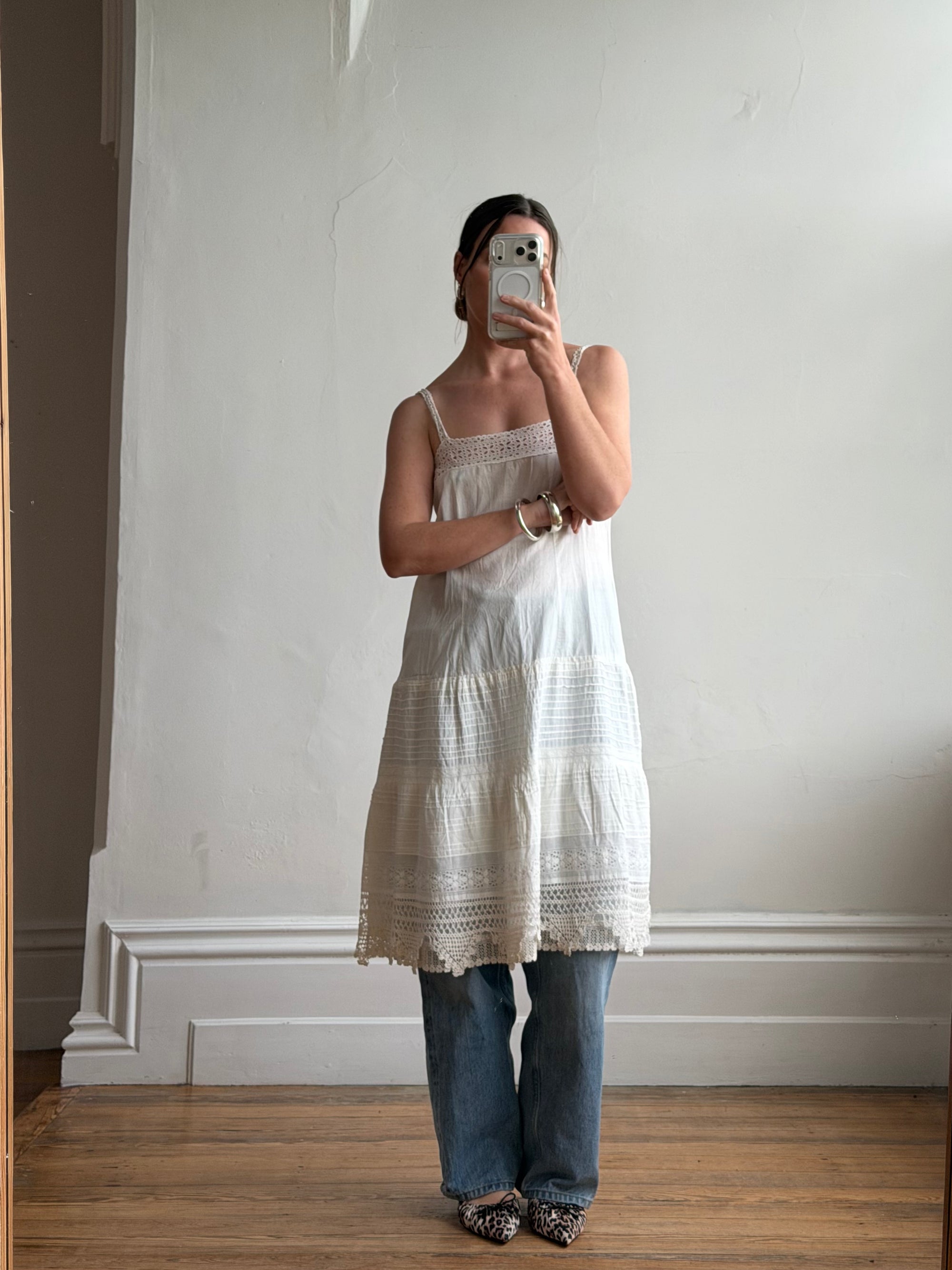 Vintage Edwardian White Cotton Crochet Lace Sundress