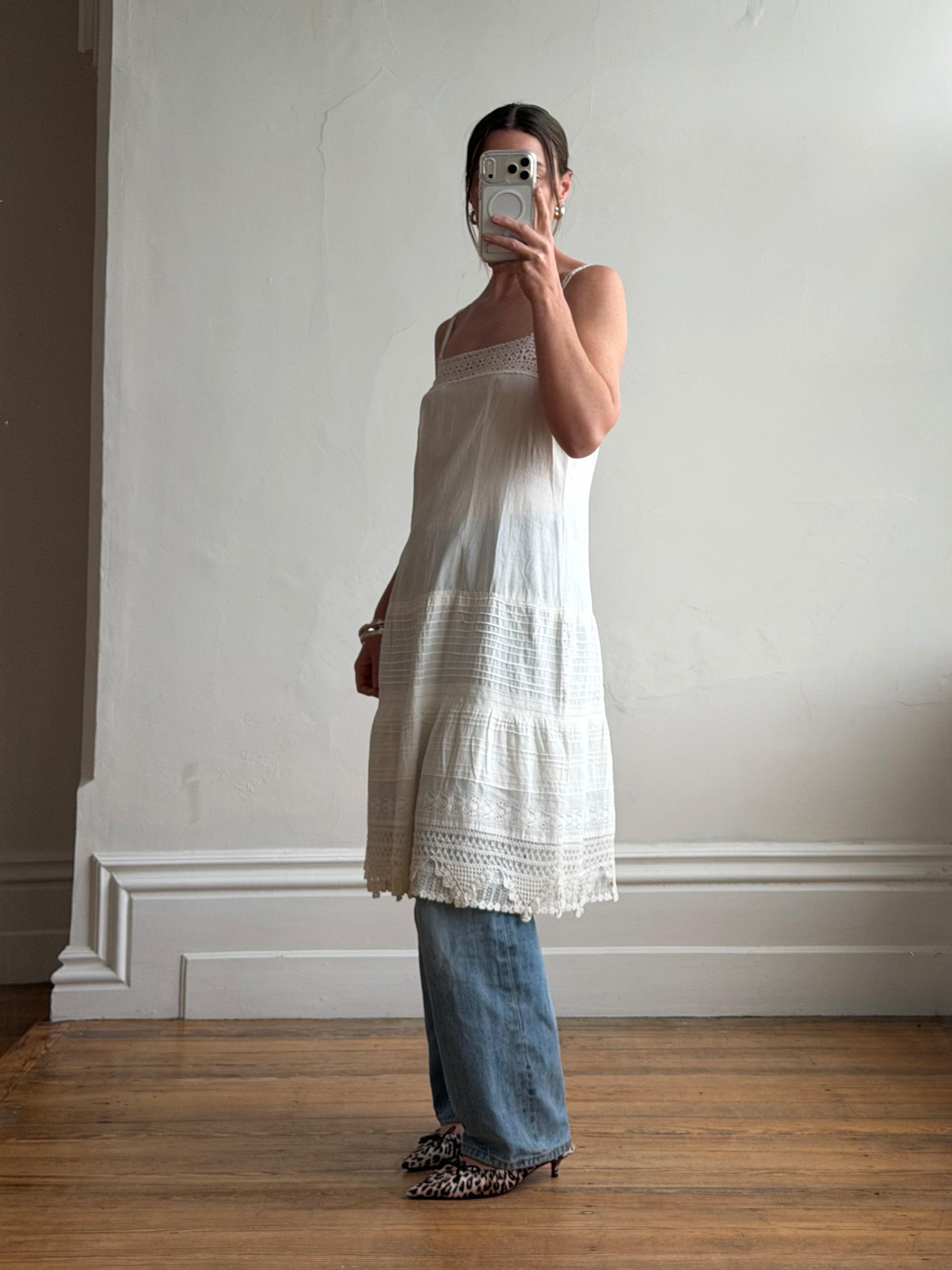Vintage Edwardian White Cotton Crochet Lace Sundress