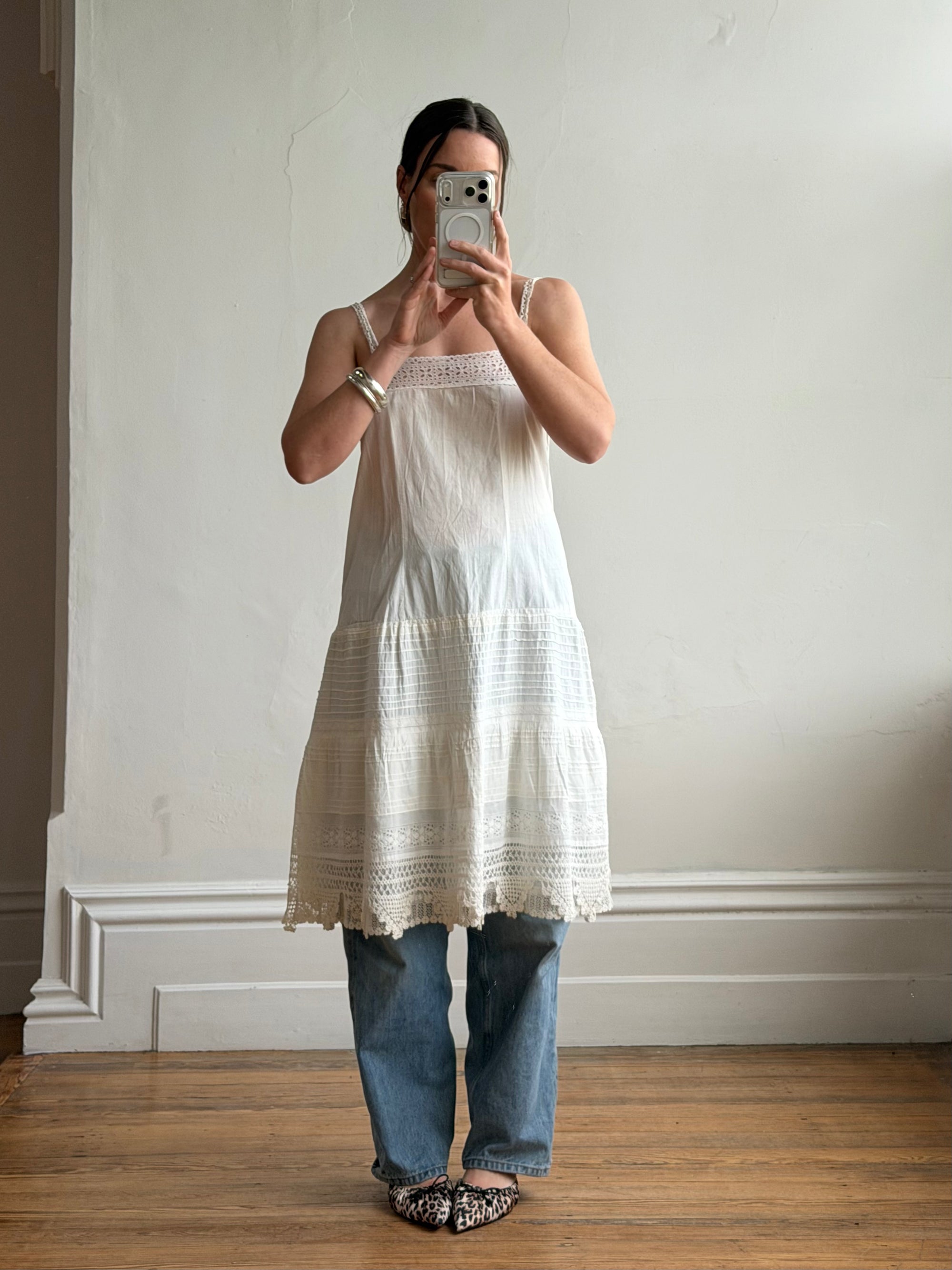 Vintage Edwardian White Cotton Crochet Lace Sundress