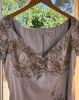 Vintage Y2K Silver Mandalay Satin Beaded Lace Appliqué Top