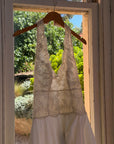 Vintage 90s Draped Satin Sequin Halter Wedding Gown