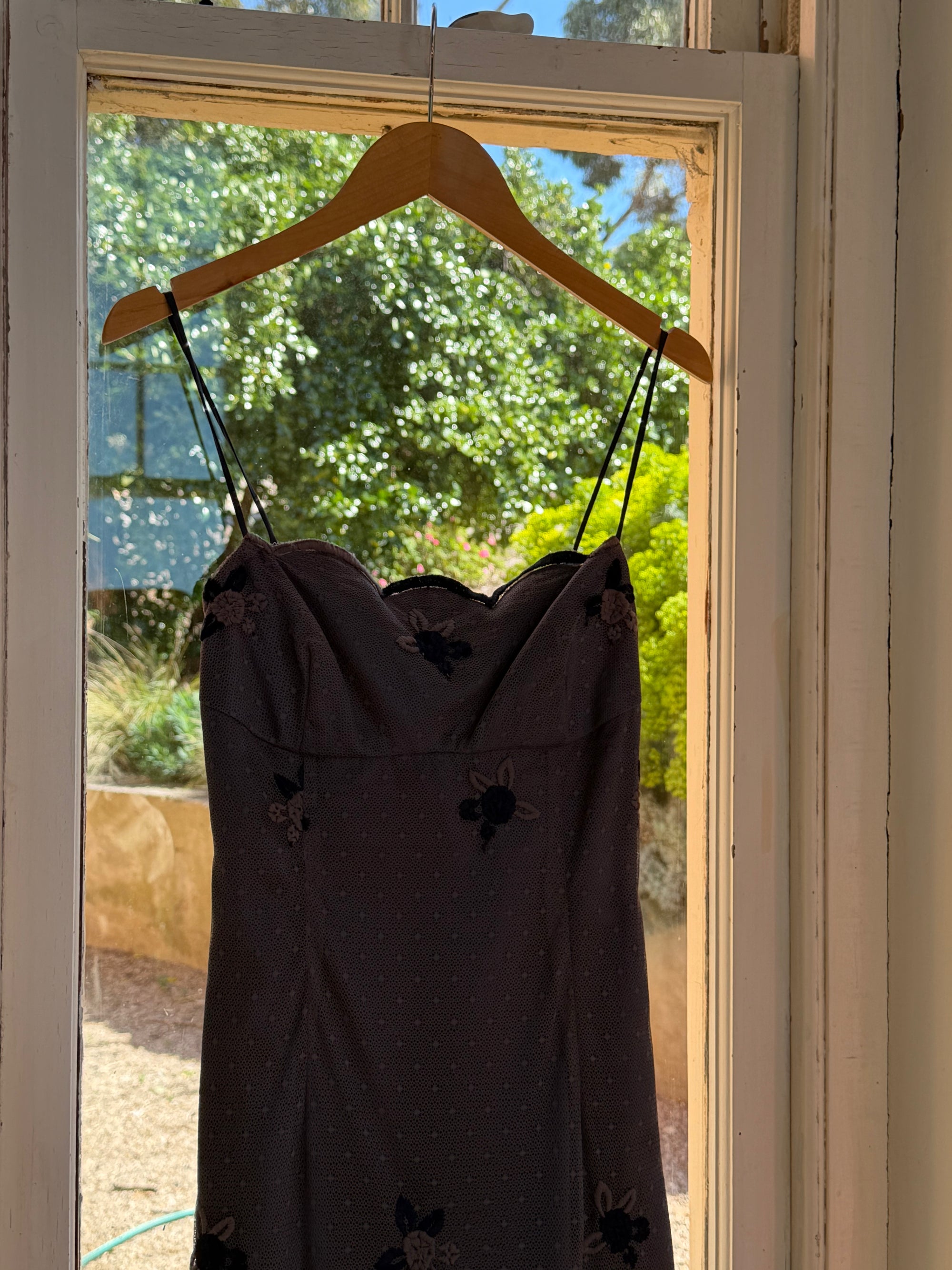 Vintage 90s Navy Floral Mesh Maxi Slip Dress