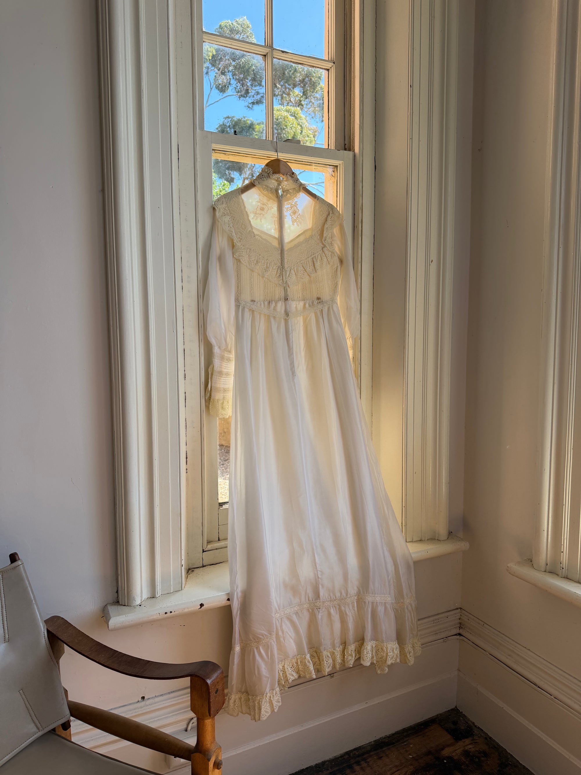 Vintage 60s Lace Yoke Pintuck Embroidered Prairie Wedding Dress
