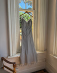 Vintage 90s Silver Grey Beaded Silk Slip Dress and Tie Shawl