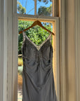 Vintage 90s Silver Grey Beaded Silk Slip Dress and Tie Shawl