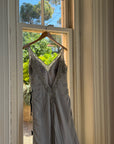 Vintage 90s Silver Grey Beaded Silk Slip Dress and Tie Shawl