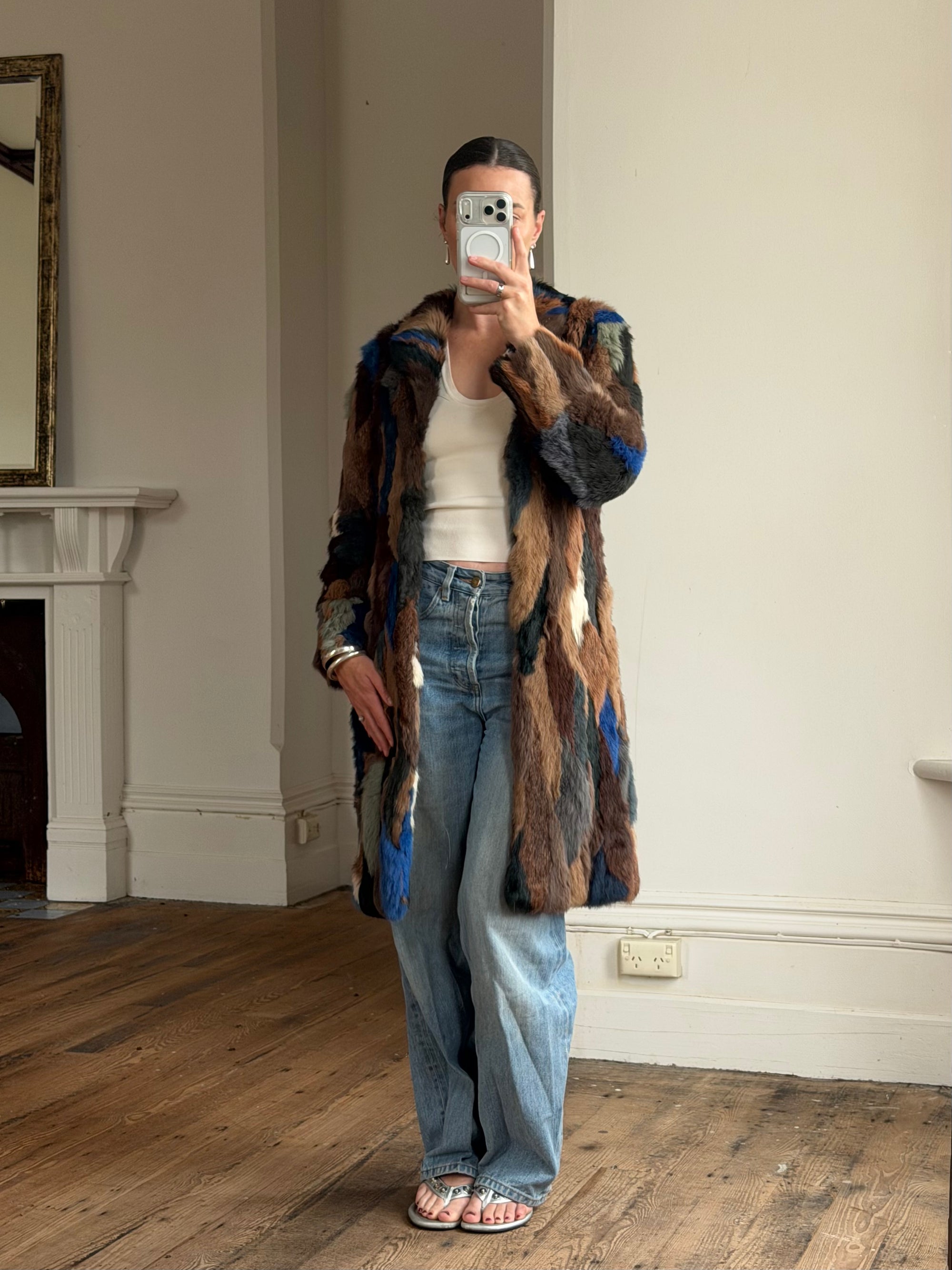 Vintage 90s Multi-Colour Patchwork Fur Coat