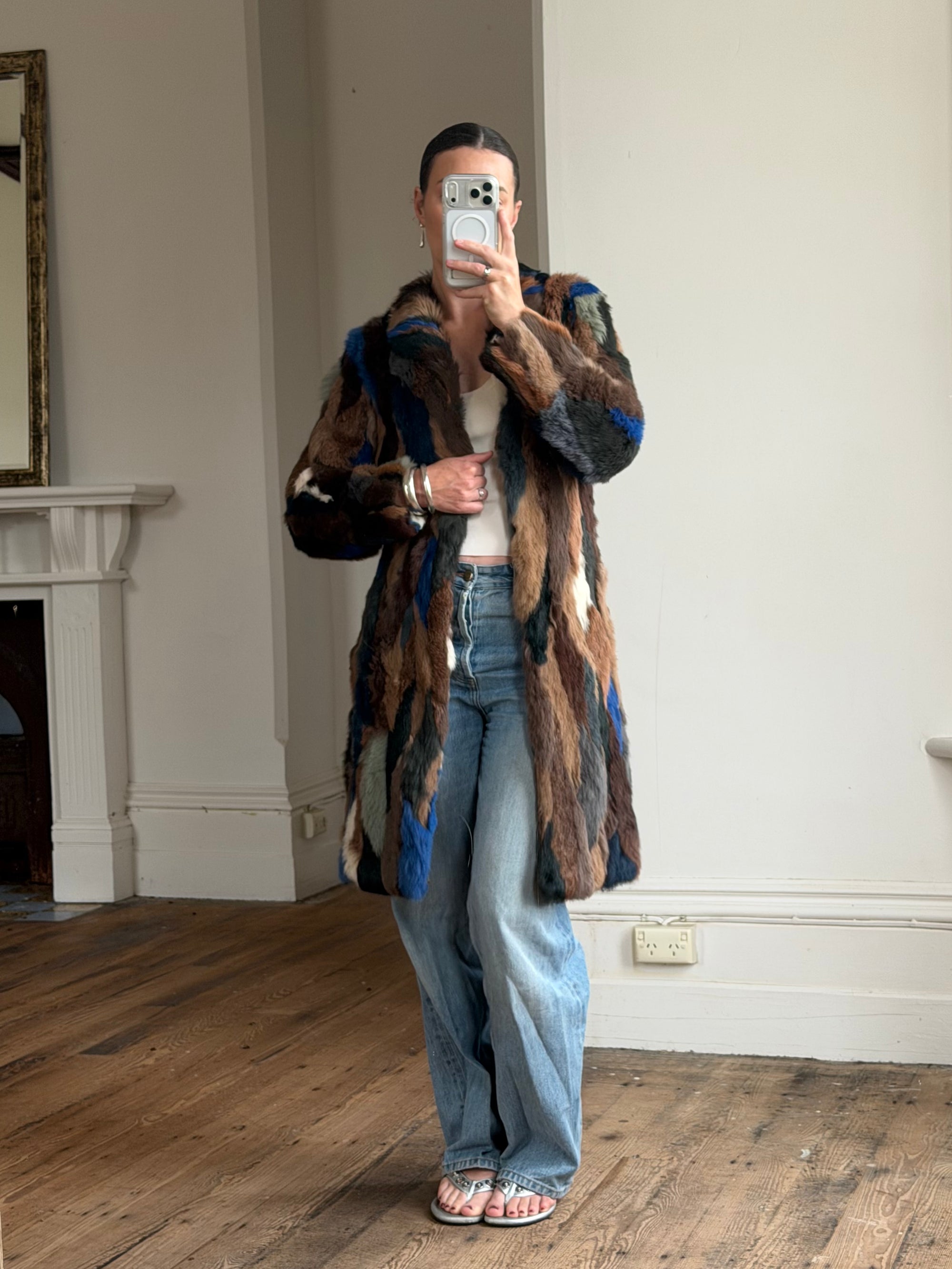 Vintage 90s Multi-Colour Patchwork Fur Coat