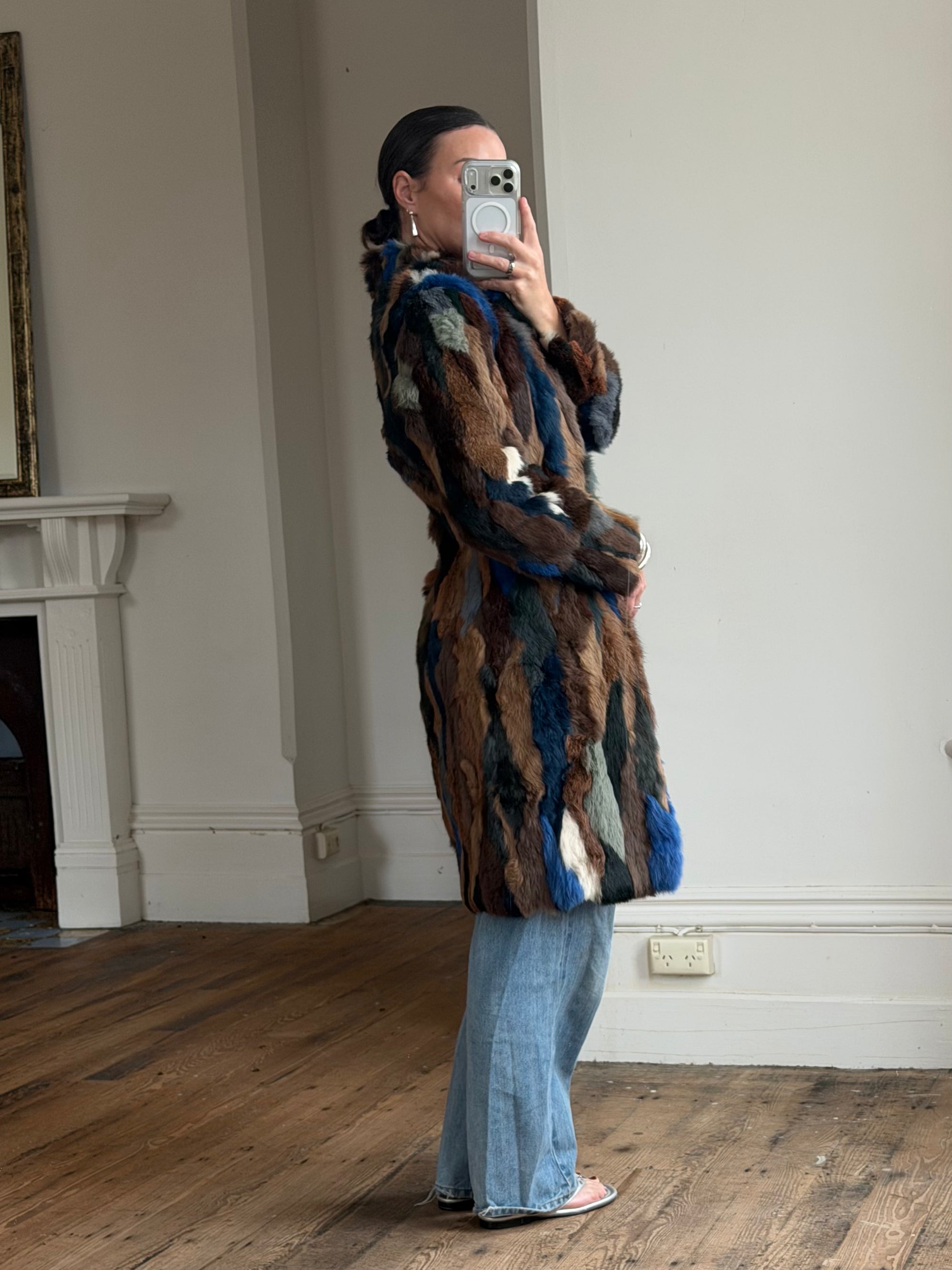 Vintage 90s Multi-Colour Patchwork Fur Coat