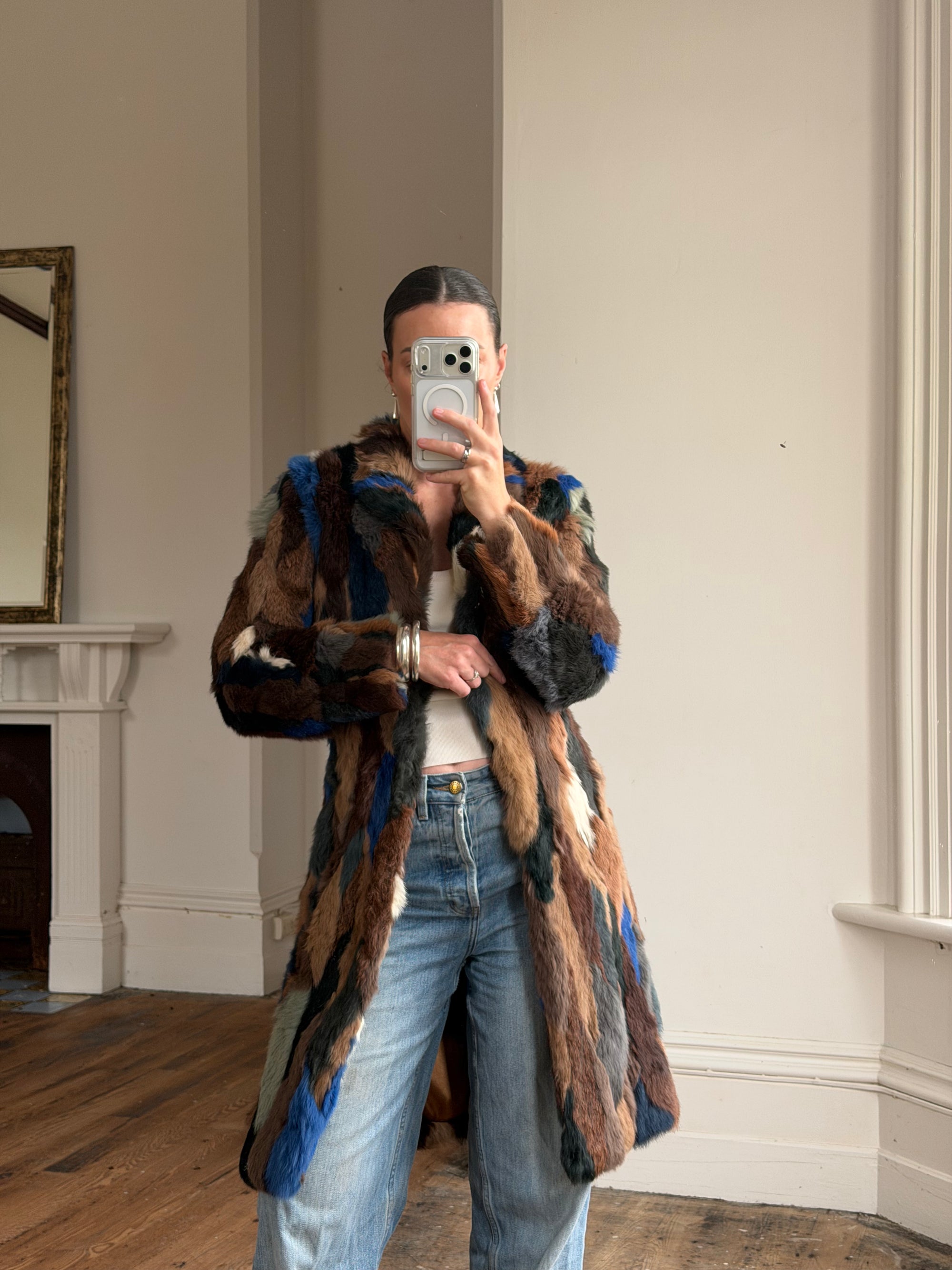 Vintage 90s Multi-Colour Patchwork Fur Coat