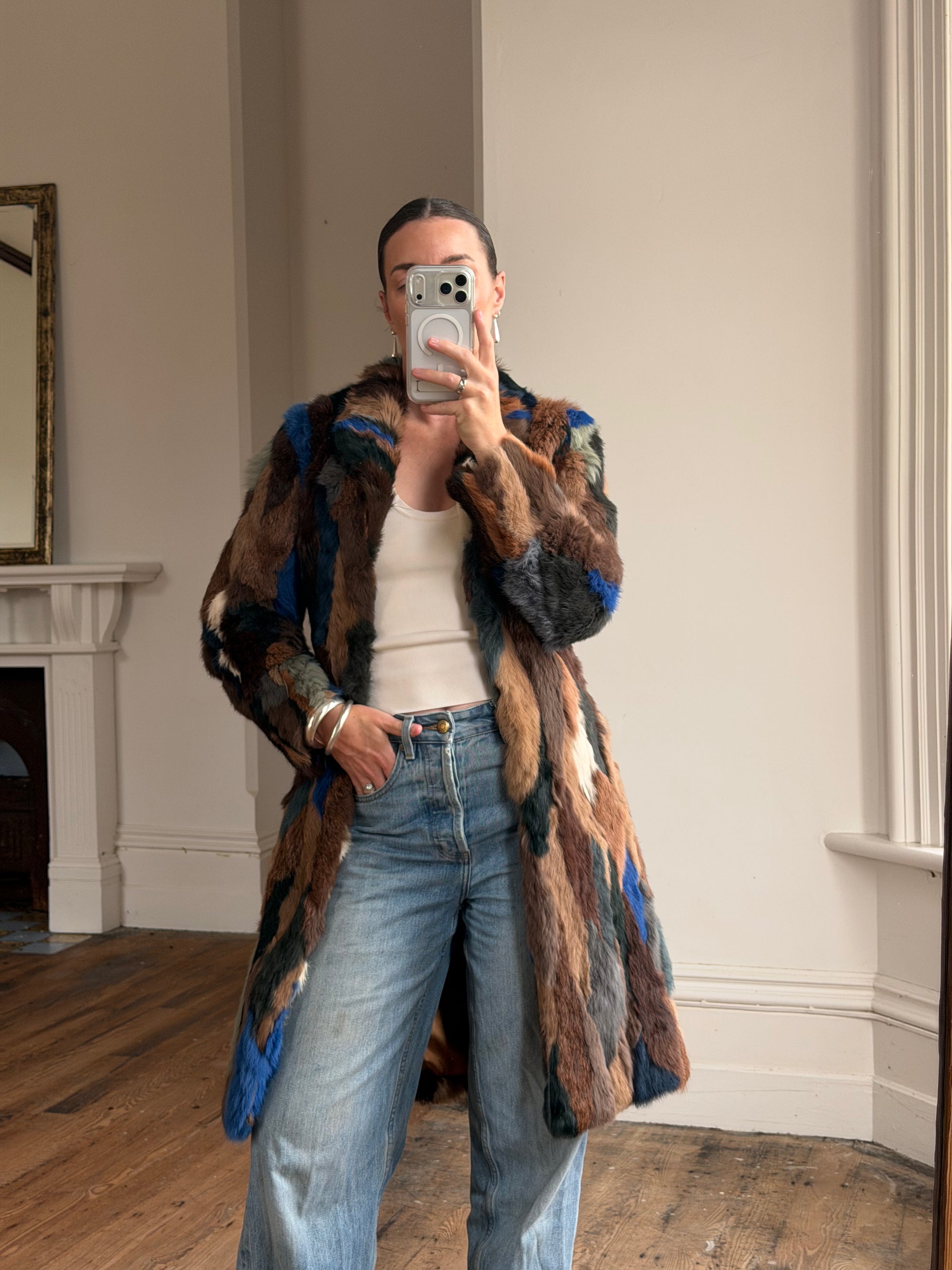 Vintage 90s Multi-Colour Patchwork Fur Coat