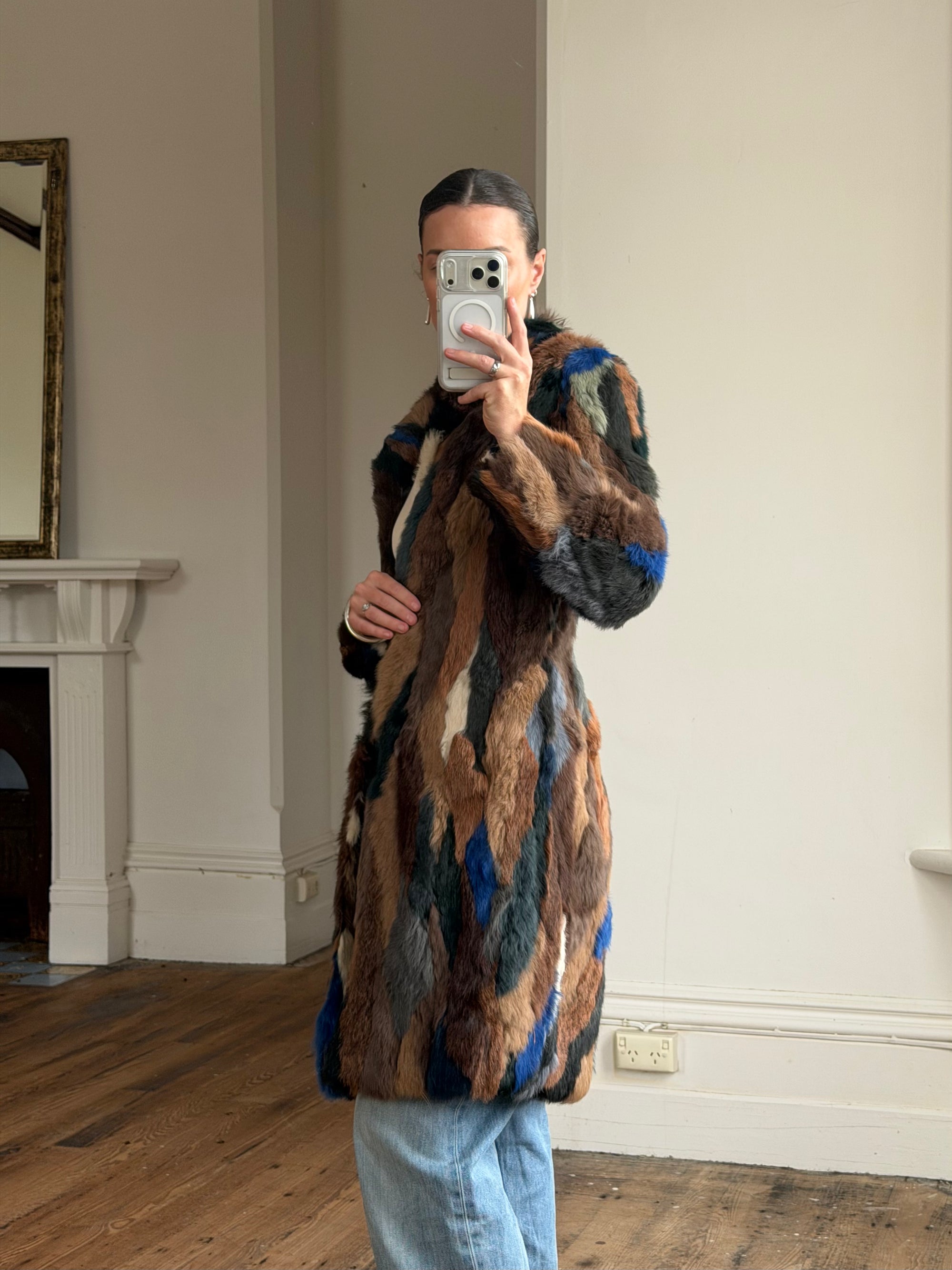 Vintage 90s Multi-Colour Patchwork Fur Coat