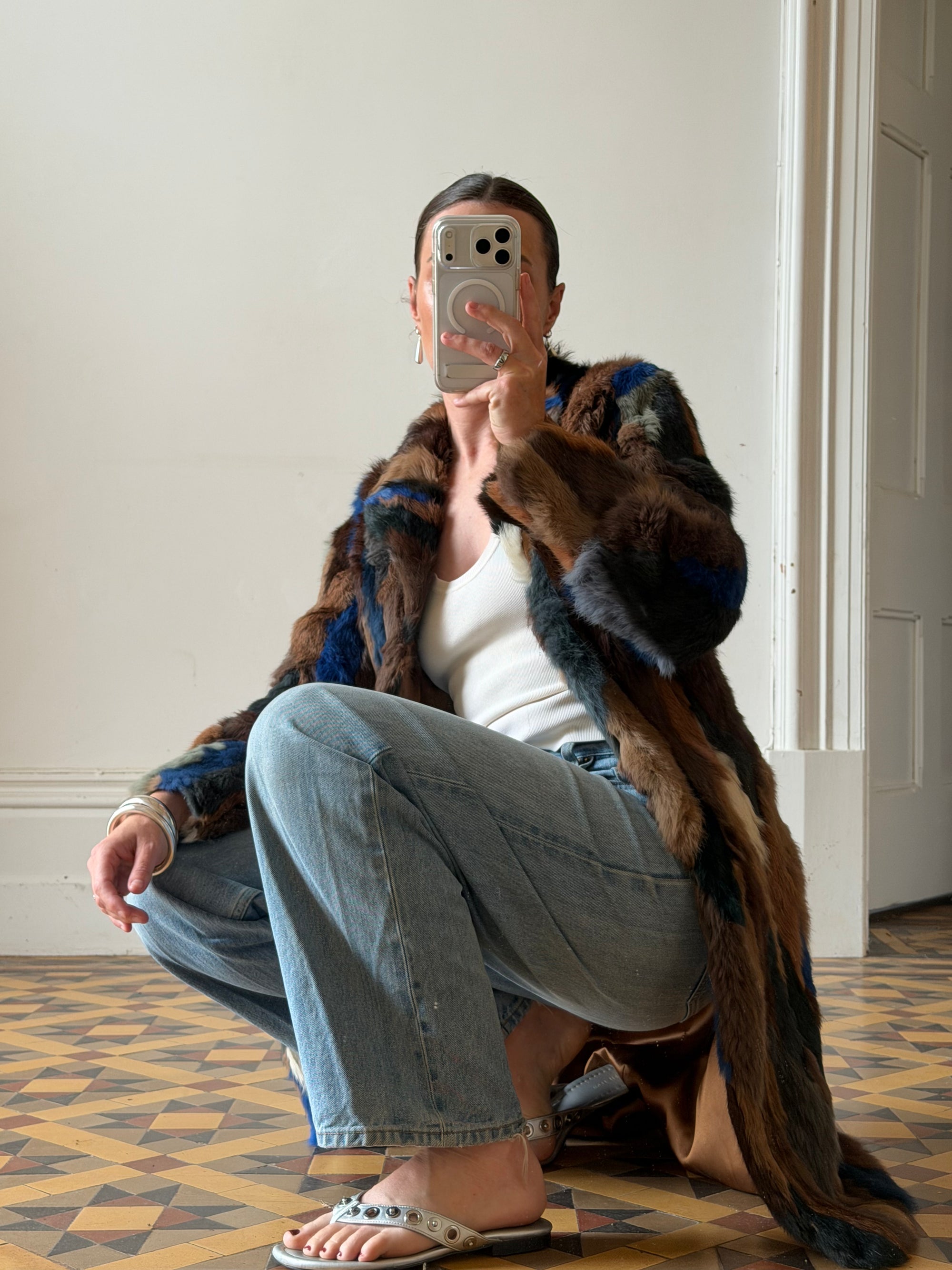 Vintage 90s Multi-Colour Patchwork Fur Coat