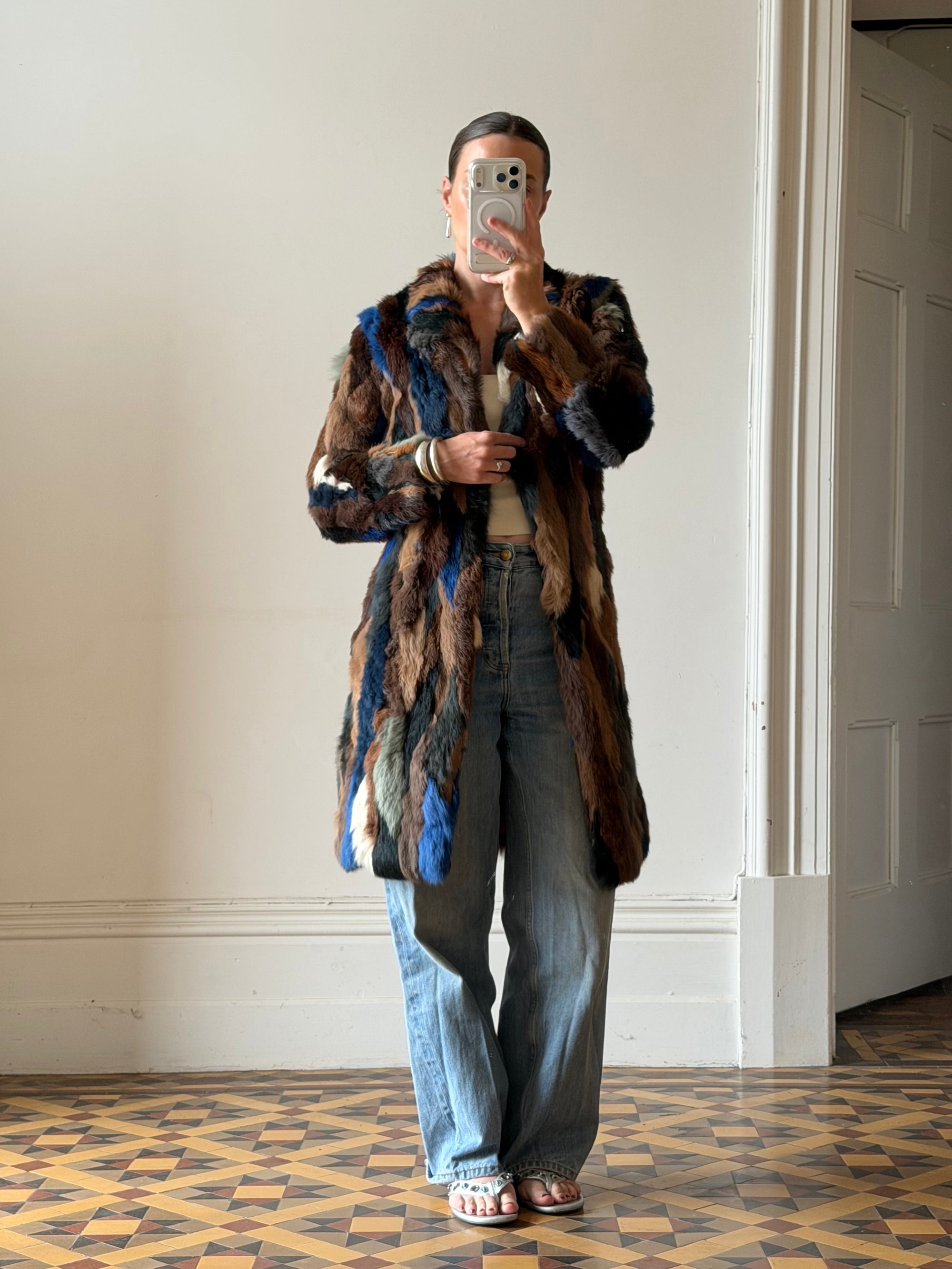 Vintage 90s Multi-Colour Patchwork Fur Coat