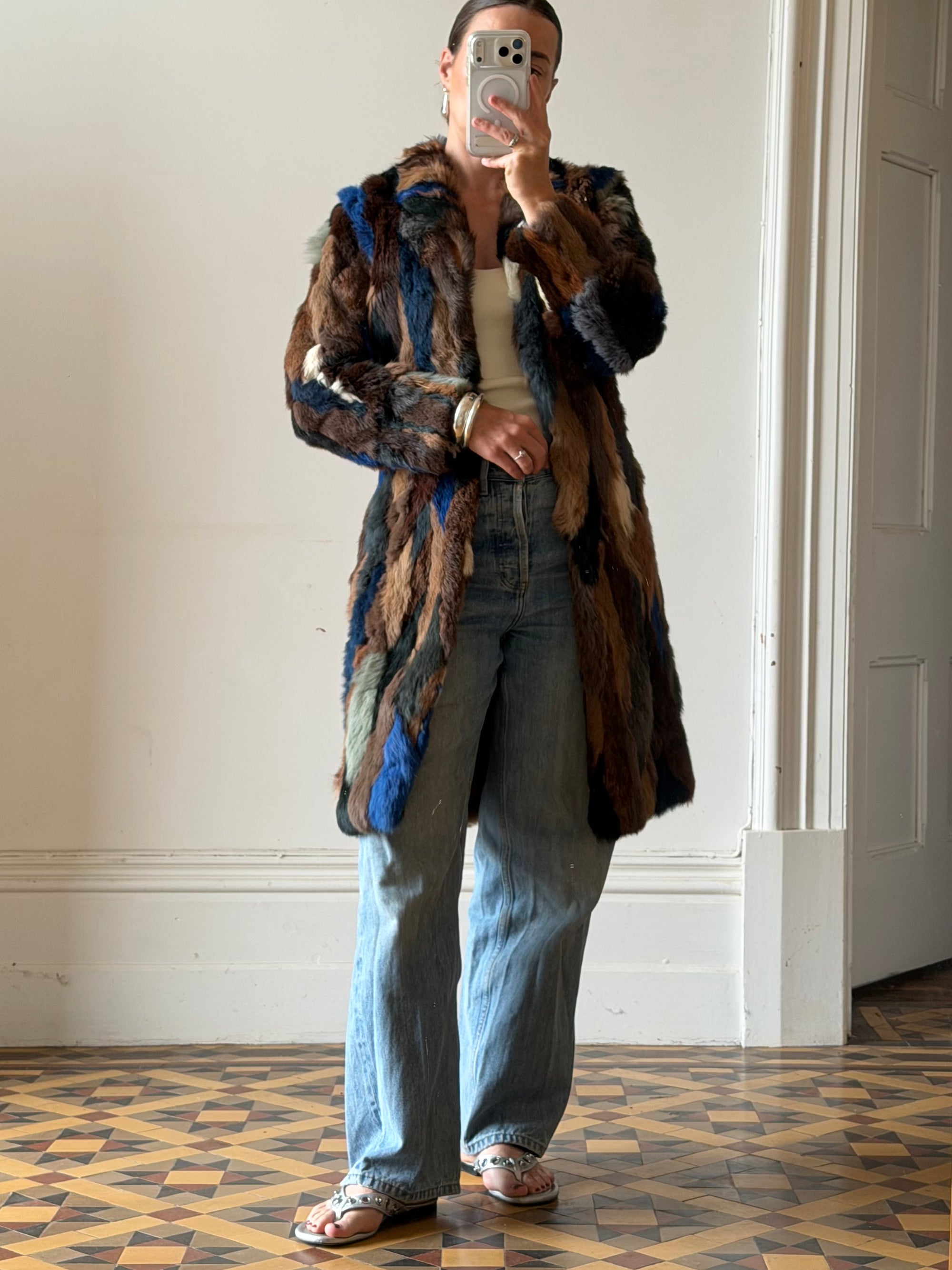 Vintage 90s Multi-Colour Patchwork Fur Coat