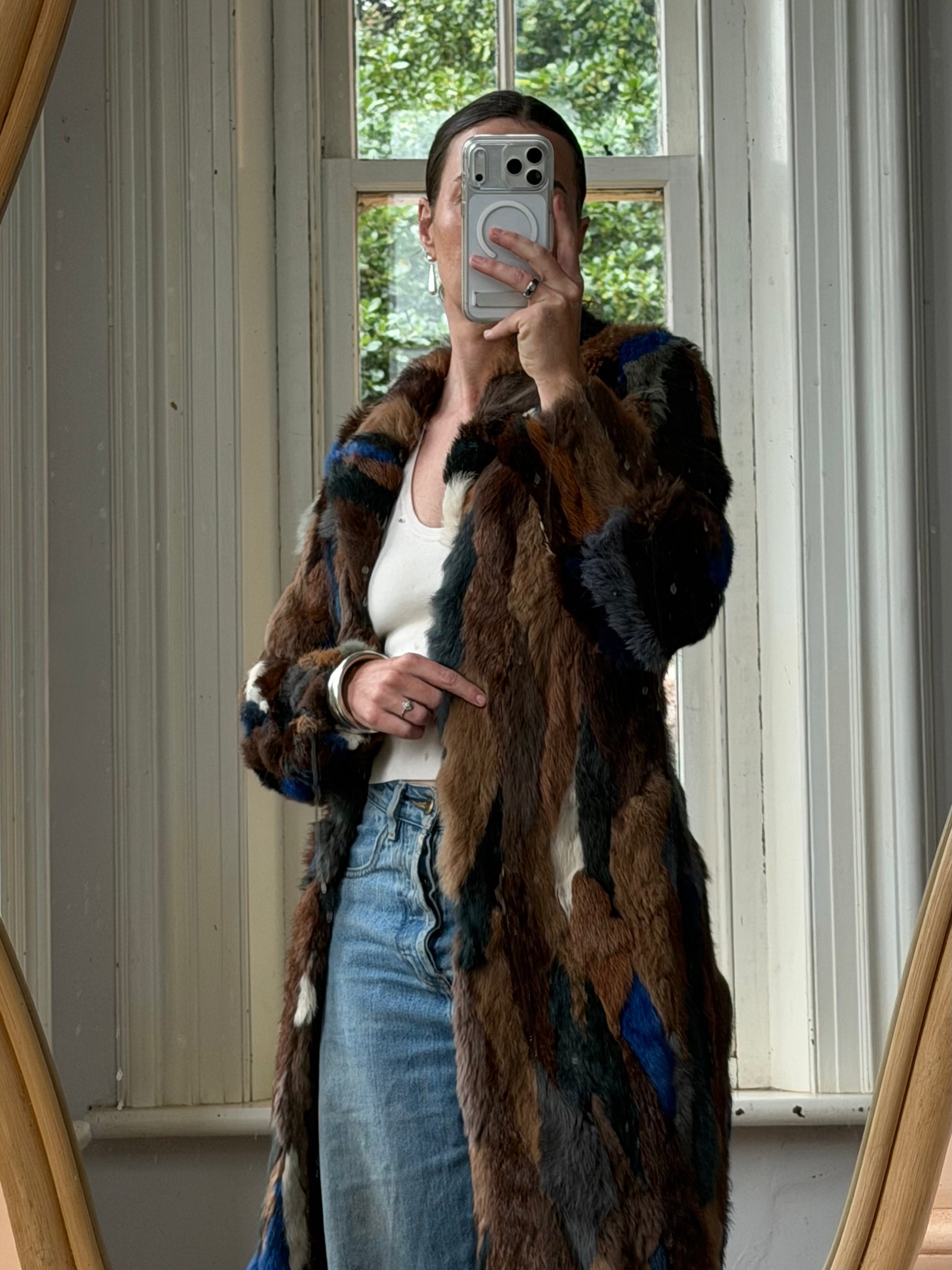 Vintage 90s Multi-Colour Patchwork Fur Coat