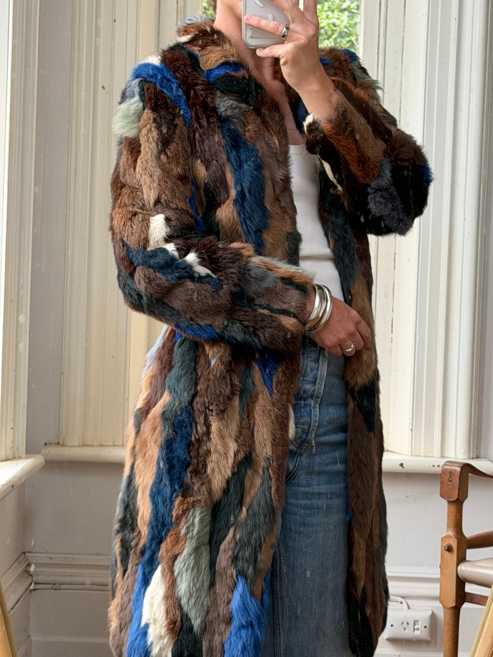 Vintage 90s Multi-Colour Patchwork Fur Coat