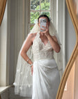 Vintage Reworked White Tulle Bridal Veil with 3D Flowers