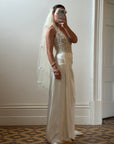 Vintage Reworked White Tulle Bridal Veil with 3D Flowers