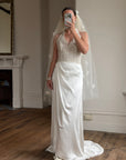Vintage Reworked White Tulle Bridal Veil with 3D Flowers