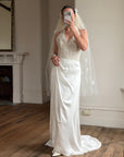 Vintage Reworked White Tulle Bridal Veil with 3D Flowers