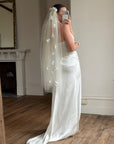 Vintage Reworked White Tulle Bridal Veil with 3D Flowers
