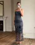 Vintage 90s Navy Floral Mesh Maxi Slip Dress