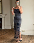 Vintage 90s Navy Floral Mesh Maxi Slip Dress