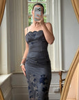 Vintage 90s Navy Floral Mesh Maxi Slip Dress