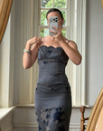 Vintage 90s Navy Floral Mesh Maxi Slip Dress