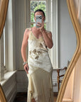 Vintage Y2K Velvet Chiffon Butterfly Print Handkerchief Hem Dress