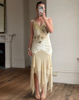 Vintage Y2K Velvet Chiffon Butterfly Print Handkerchief Hem Dress