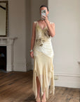 Vintage Y2K Velvet Chiffon Butterfly Print Handkerchief Hem Dress