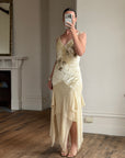Vintage Y2K Velvet Chiffon Butterfly Print Handkerchief Hem Dress
