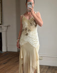 Vintage Y2K Velvet Chiffon Butterfly Print Handkerchief Hem Dress