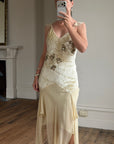 Vintage Y2K Velvet Chiffon Butterfly Print Handkerchief Hem Dress
