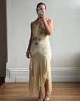 Vintage Y2K Velvet Chiffon Butterfly Print Handkerchief Hem Dress