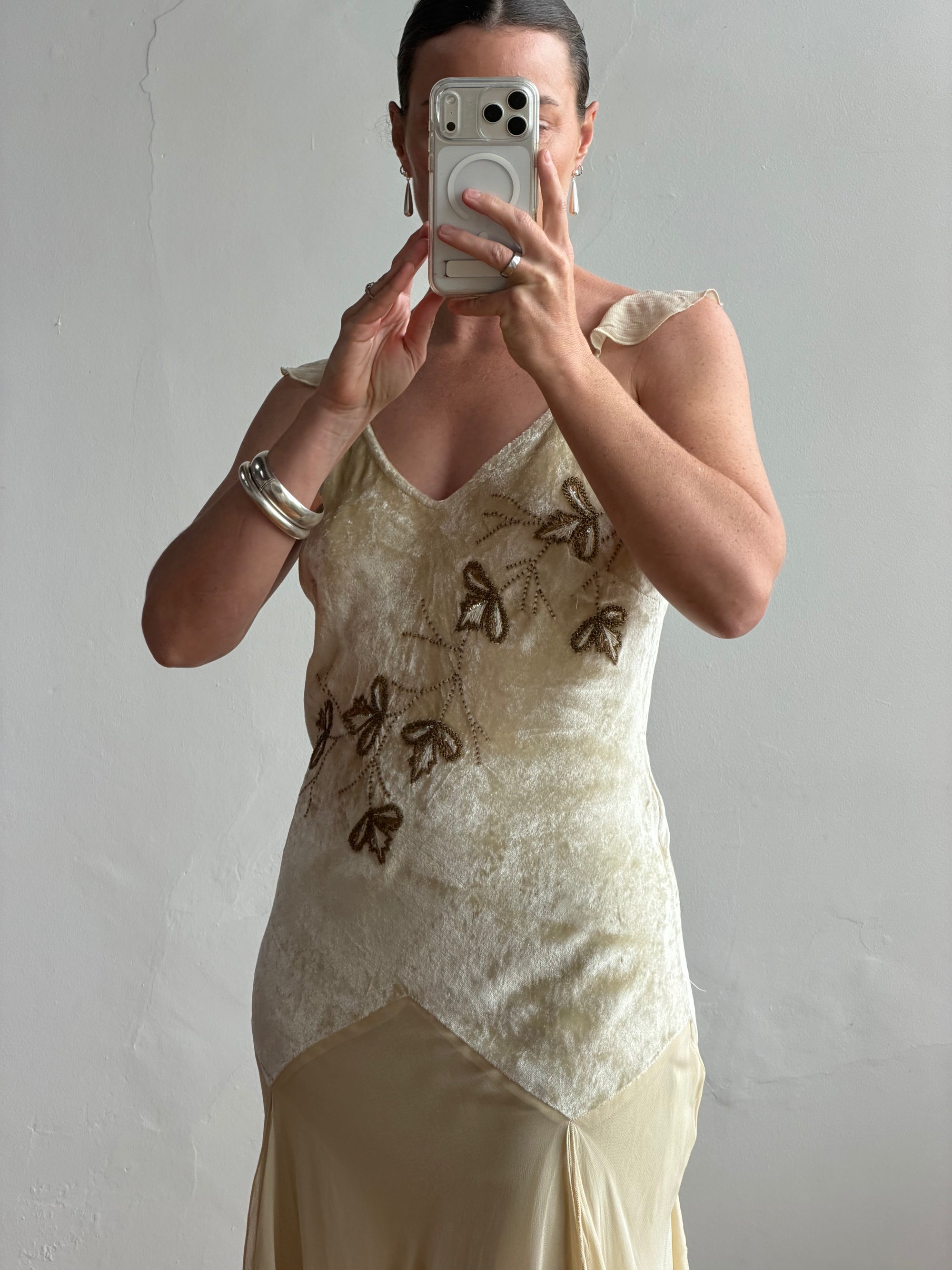 Vintage Y2K Velvet Chiffon Butterfly Print Handkerchief Hem Dress