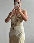 Vintage Y2K Velvet Chiffon Butterfly Print Handkerchief Hem Dress