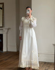 Vintage 60s Lace Yoke Pintuck Embroidered Prairie Wedding Dress