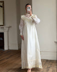 Vintage 60s Lace Yoke Pintuck Embroidered Prairie Wedding Dress