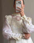 Vintage 60s Lace Yoke Pintuck Embroidered Prairie Wedding Dress